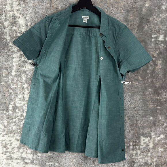 LL Bean Womens Size L Cotton Button Shirt Green Short Sleeve Casual Collared - Picture 3 of 10